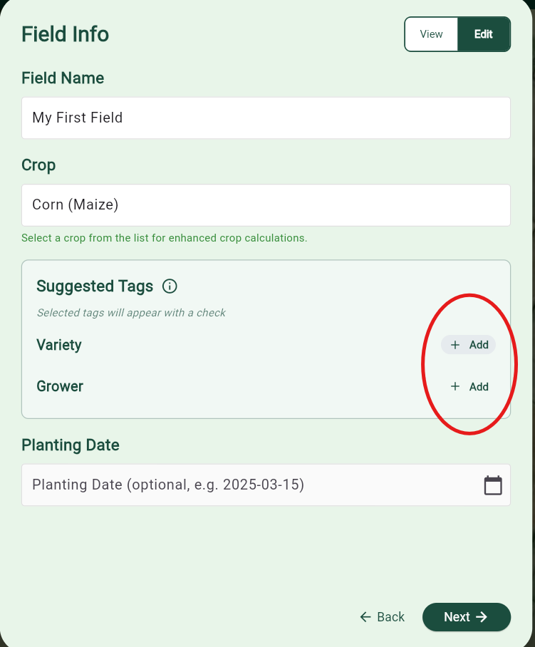 Adding field information