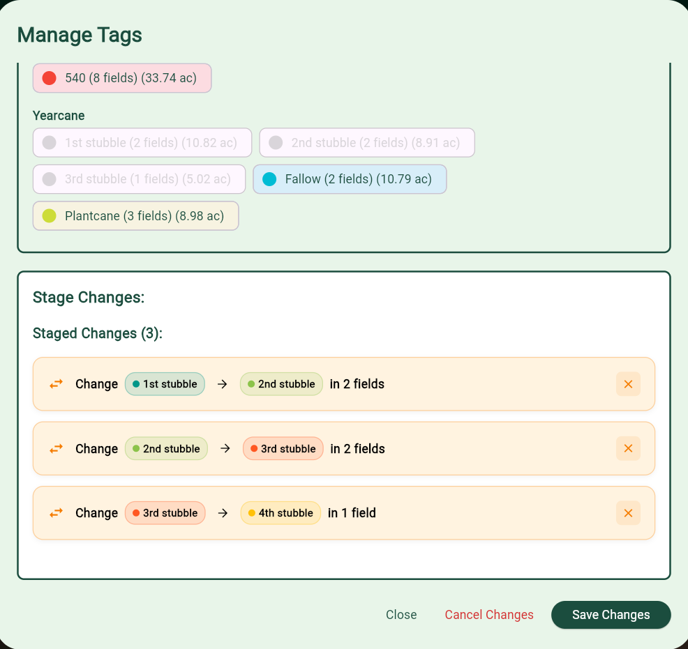 Managing tags for multiple fields