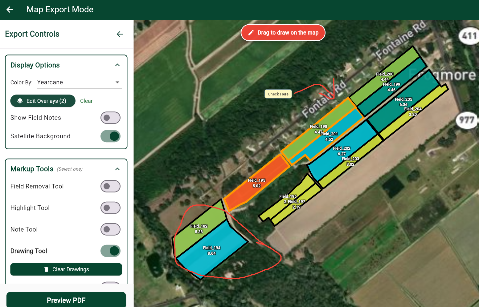 Map export mode interface