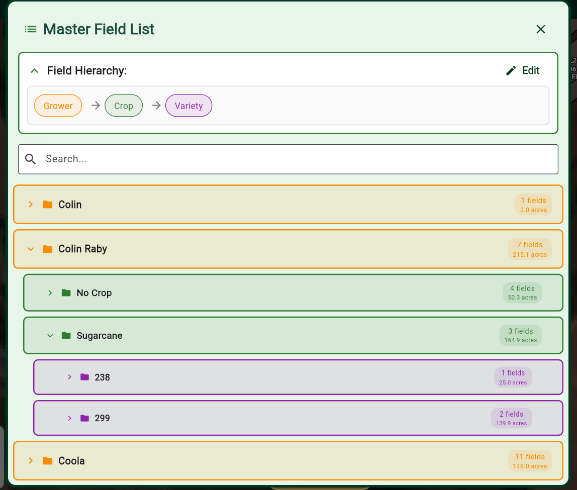 Master field list interface