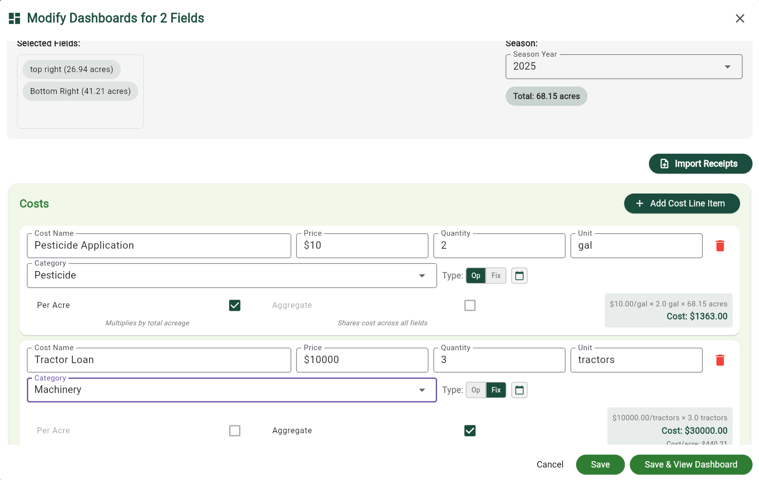 Modify dashboards dialog