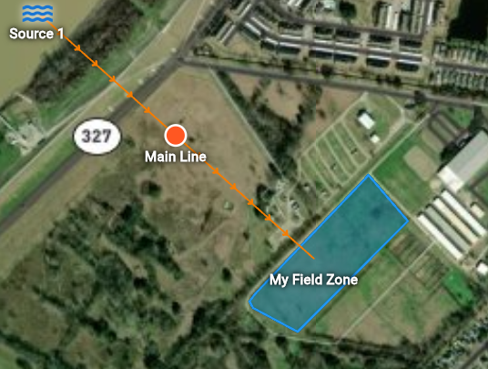 Irrigation pipe network diagram